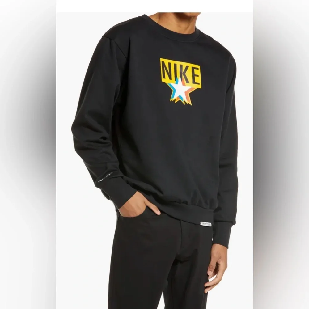 Nike Men's Black Crewneck Sweater with Star Design
